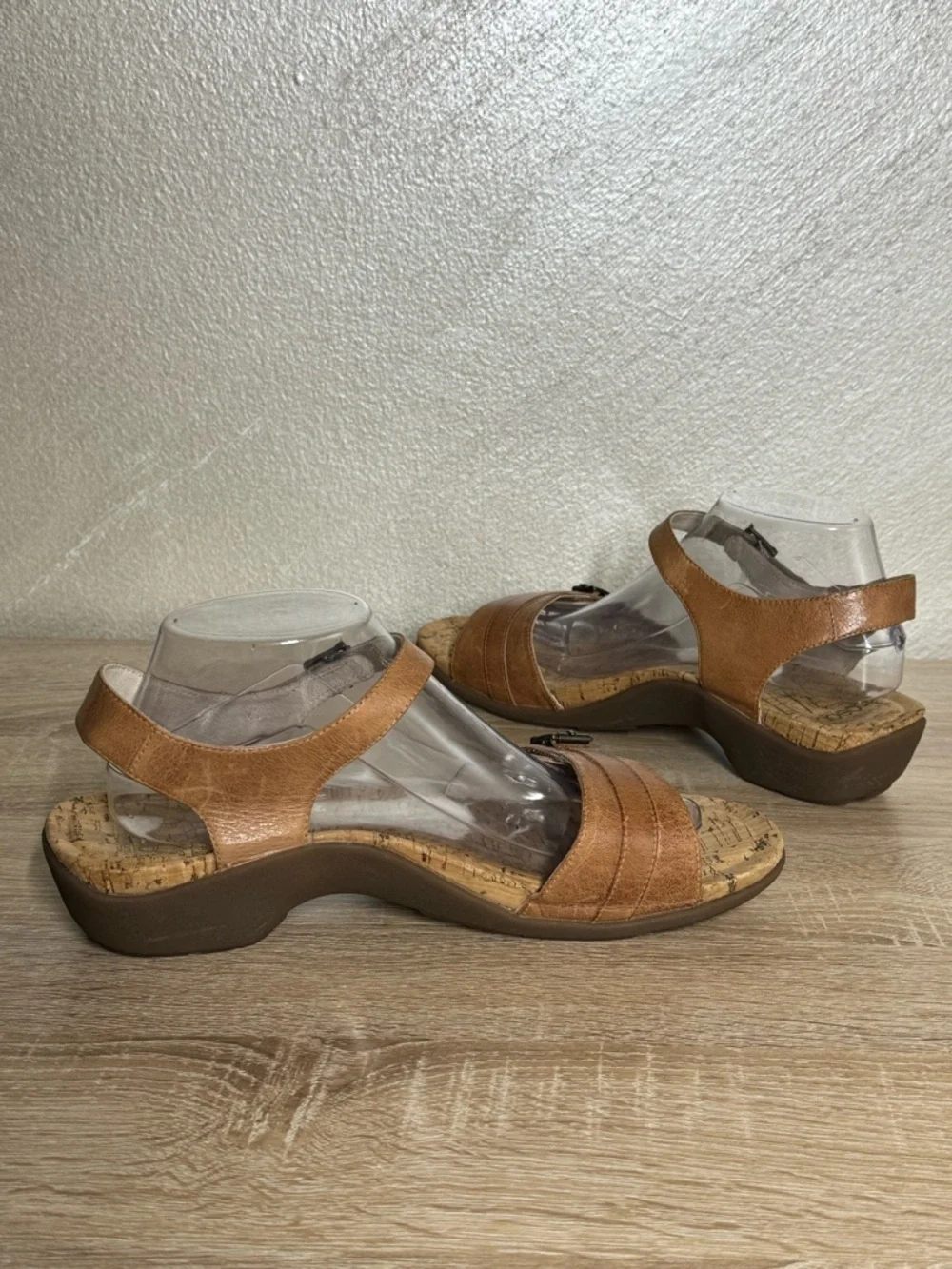 Abeo Nora Sz 11M Neutral Mid Heel Stone Brown Leather Cork Footbed Sandal Comfy - Picture 5 of 10
